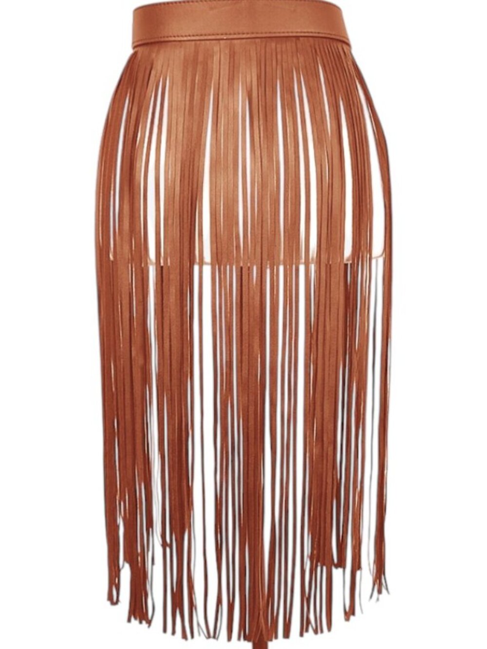 BNWT Boho Double Buckle Western Slash Faux Leather Long Fringe Belt - Picture 3 of 3